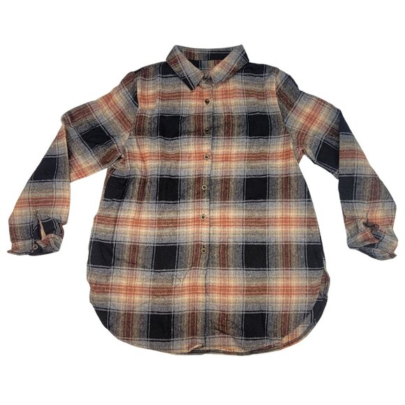 Flannel Shacket Shirt Jacket Brown Black Plaid Fall Womens L New in Bag - Picture 2 of 8